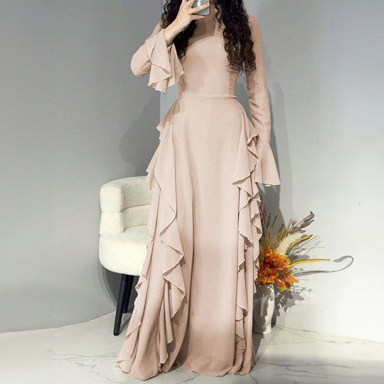 Damen nan Maxikleid mit Volantbesatz, taillierter Empire‑Silhouette und langen Glockenärmeln Shop Nory