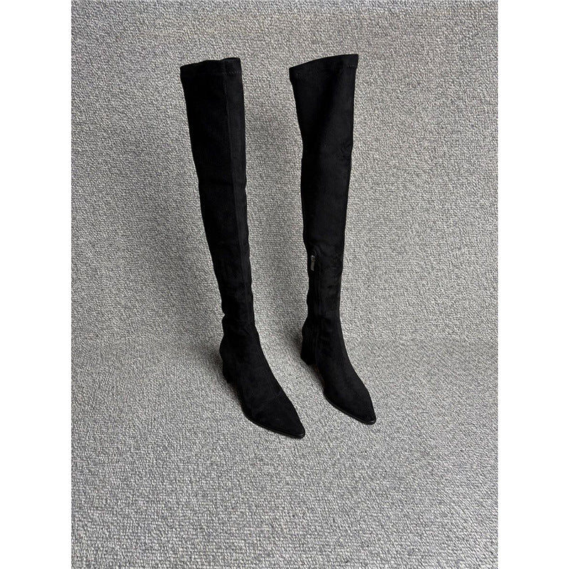 Damen Overknee‑Stiefel mit spitzer Zehenpartie, elastischem Schaft und sculpted Blockabsatz Shop Nory