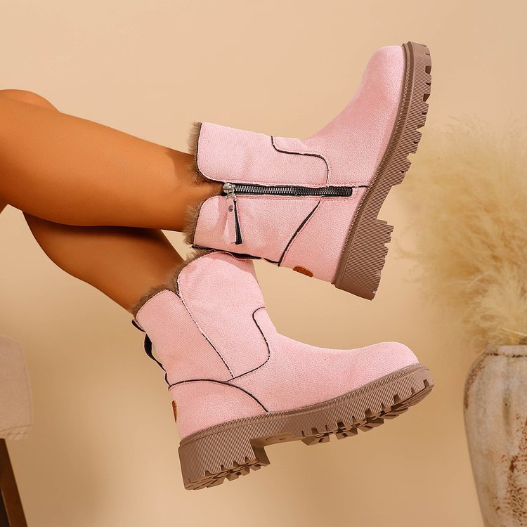 Damen Gefütterte Wildlederoptik Stiefeletten mit Teddyfutter, seitlichem Reißverschluss und profilierter Gummisohle Shop Nory