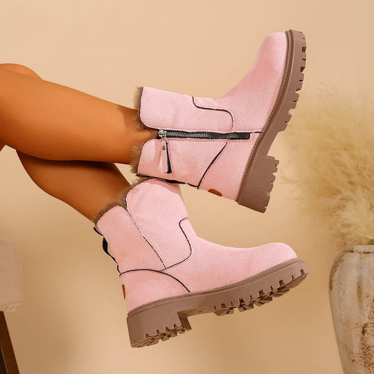 Damen Gefütterte Wildlederoptik Stiefeletten mit Teddyfutter, seitlichem Reißverschluss und profilierter Gummisohle Shop Nory