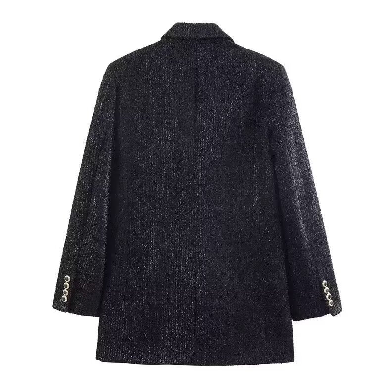 Damen Doppelreihiger Bouclé-Mantel mit Schalkragen und Pattentaschen Shop Nory