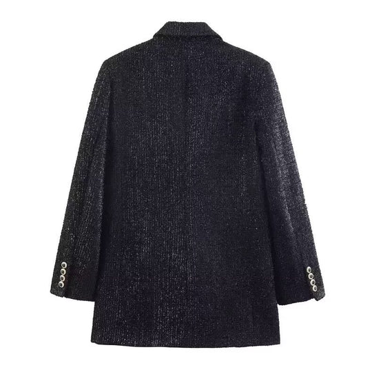 Damen Doppelreihiger Bouclé-Mantel mit Schalkragen und Pattentaschen Shop Nory