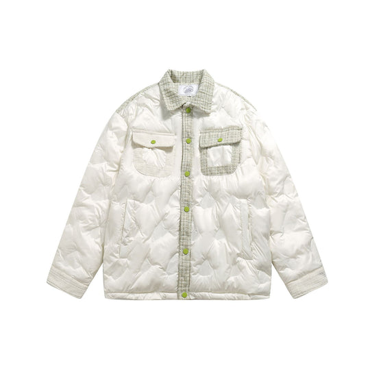 Damen gesteppte Hemdblousonjacke mit Tweedbesatz und Pattentaschen Shop Nory