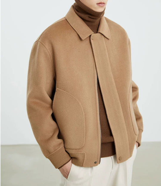 Herren Boxy Wollmix-Zipjacke mit verdeckter Knopfleiste und runden aufgesetzten Taschen Shop Nory