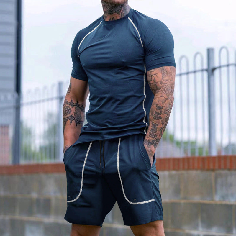 Herren nan eng anliegendes Freizeitset aus elastischem Jersey mit Kurzarmshirt und Kordelzugshorts