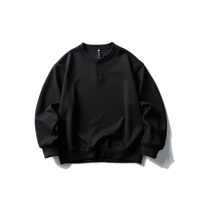 Unisex Waffelstrick-Henley-Sweatshirt im Oversize‑Cut mit Knopfleiste Shop Nory