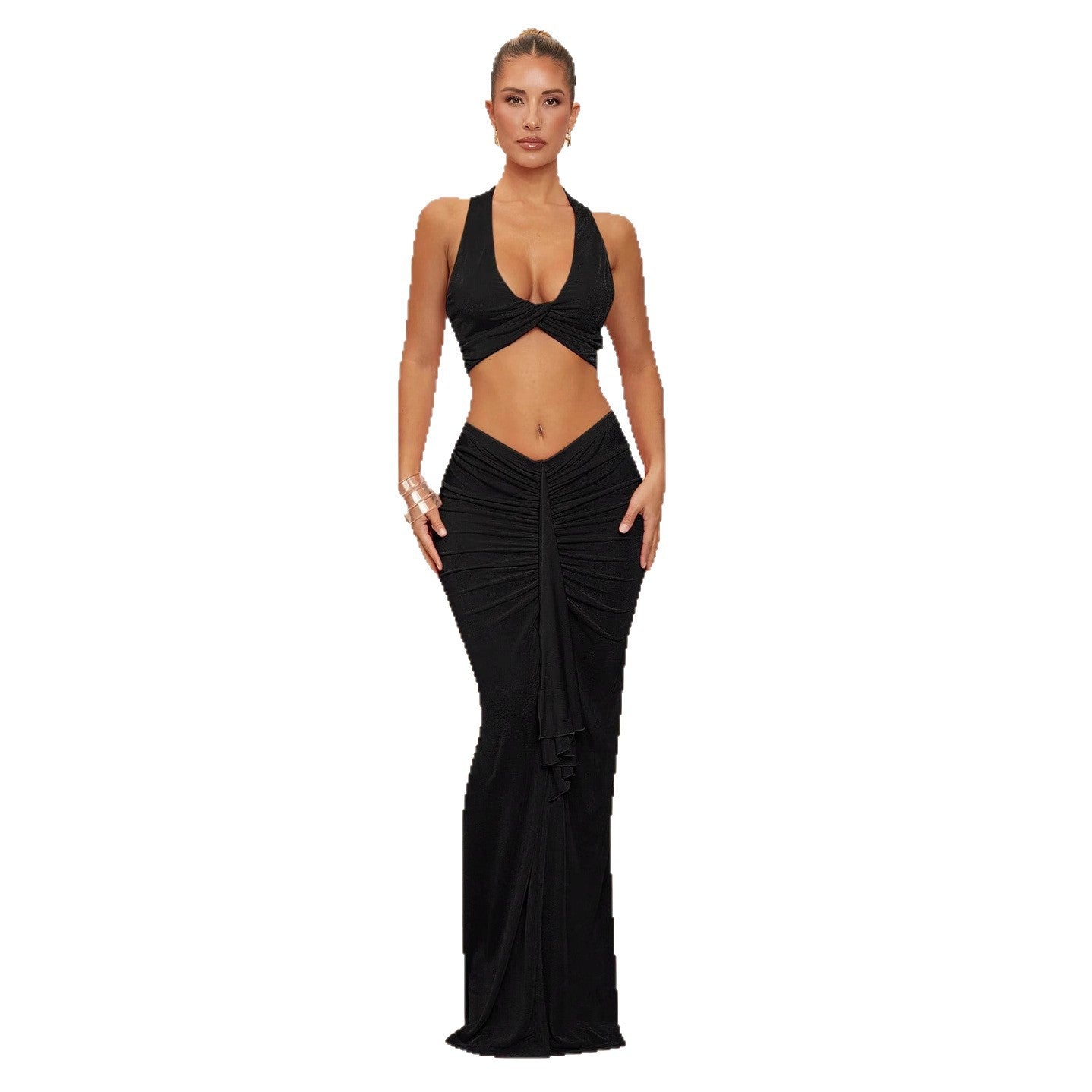 Damen Elegantes Wickelkleid mit Cut-Outs und fließendem Stoff