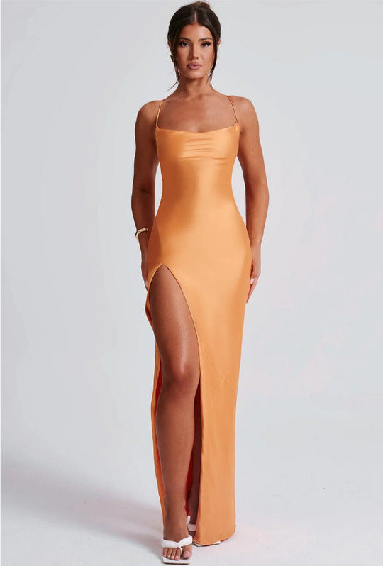 Damen Elegantes Maxikleid mit hochhängendem Schlitz und schmalem Trägerdesign