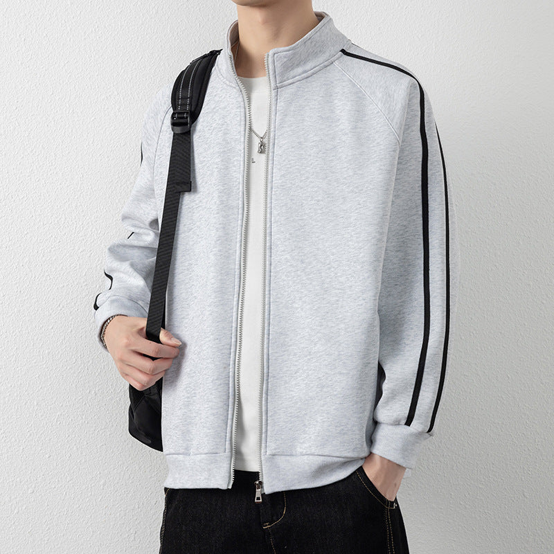 Herren Freizeit-Trainingsjacke mit Stehkragen, Reißverschluss und Kontraststreifen Shop Nory