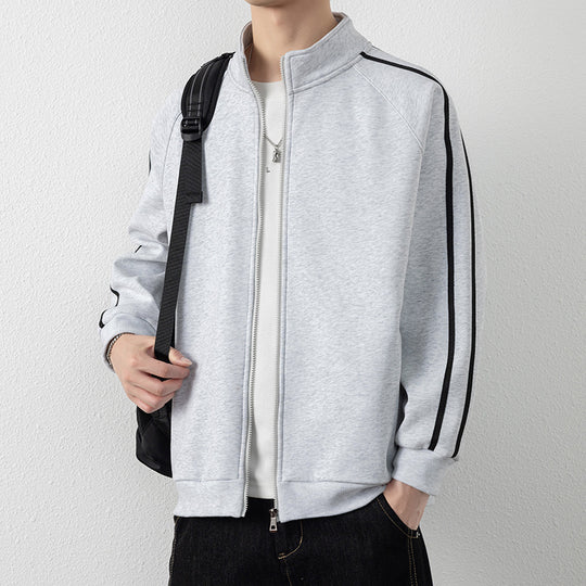 Herren Freizeit-Trainingsjacke mit Stehkragen, Reißverschluss und Kontraststreifen Shop Nory