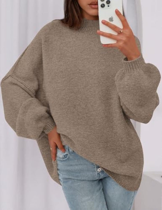 Damen Oversize-Strickpullover mit Stehkragen und Ballonärmeln Shop Nory