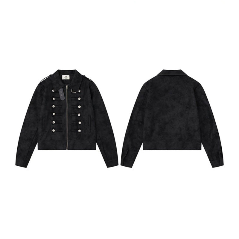 Damen Militärisch inspirierte kurze Jacke mit Reißverschluss, dekorativen Knopfleisten und Schulterklappen Shop Nory