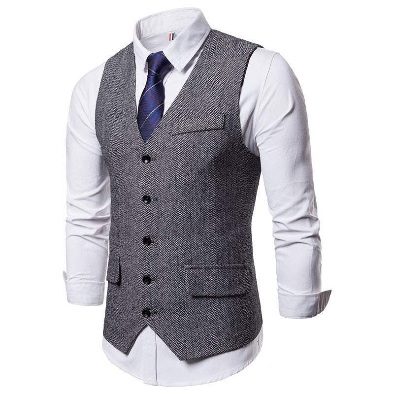Herren elegante Weste im klassischen Herringbone-Design mit praktischen Taschen