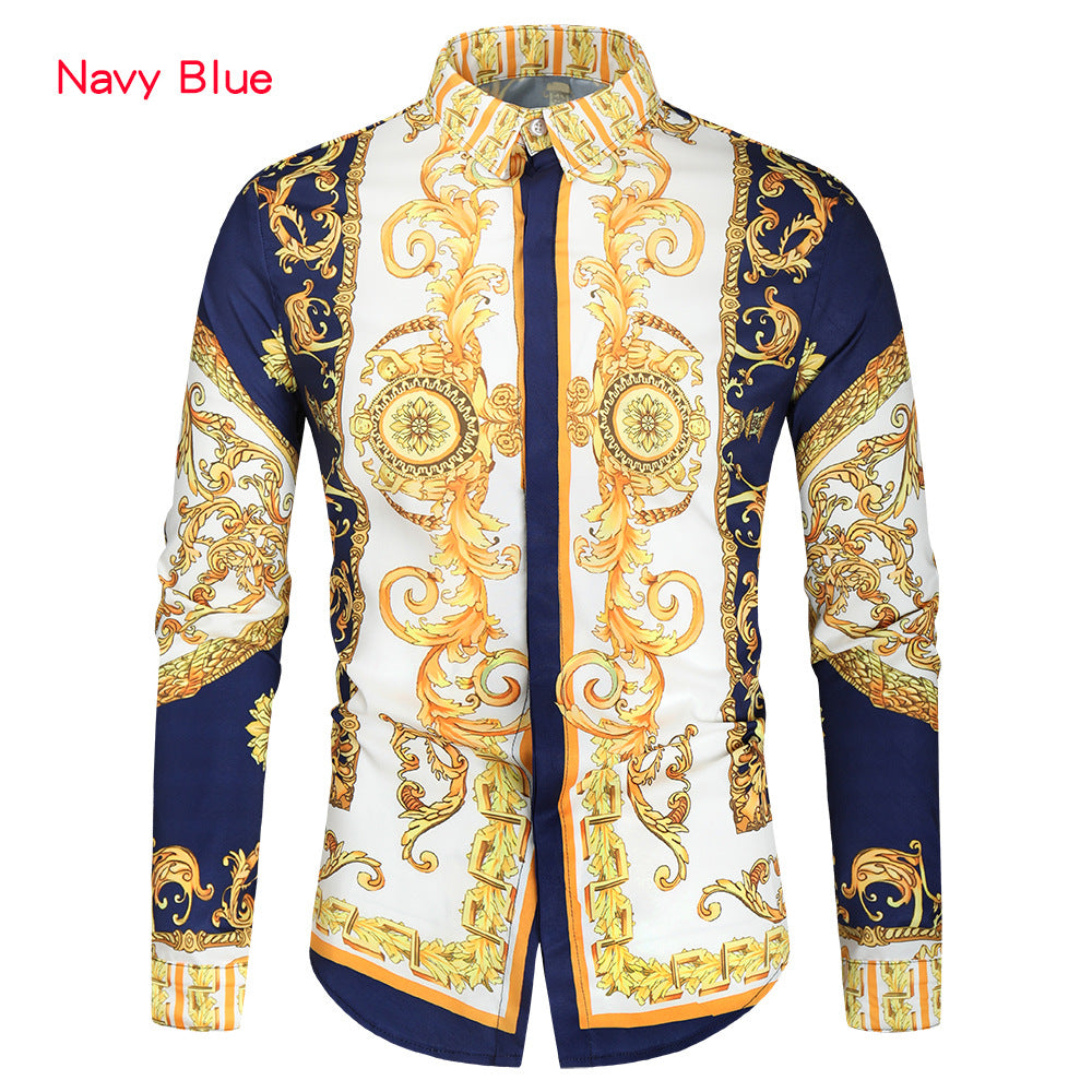 Herren nan barockes Langarm-Hemd mit ornamentalem Druck, Kentkragen und tailliertem Schnitt Shop Nory