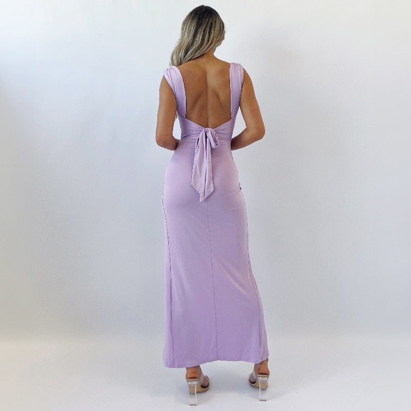 Damen Figurbetontes Maxi-Kleid mit elegantem Schlitz und Raffungen