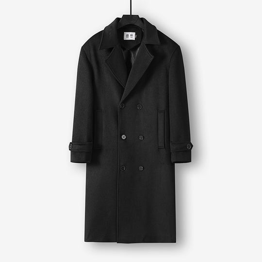Herren Langer Doppelreihiger Wollmantel mit minimalistischer Silhouette und Schalkragen Shop Nory