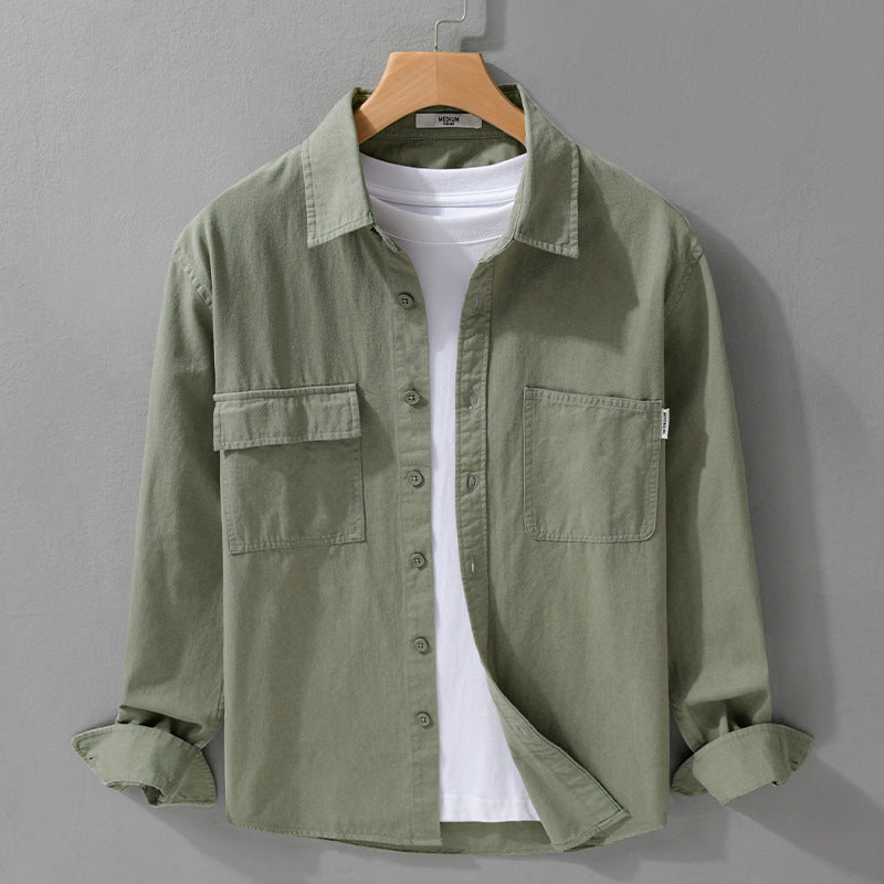 Herren Casual-Hemdjacke aus schwerem Baumwoll-Twill mit asymmetrischen Brusttaschen und kastigem Schnitt Shop Nory