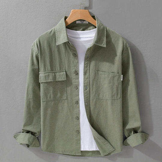 Herren Casual-Hemdjacke aus schwerem Baumwoll-Twill mit asymmetrischen Brusttaschen und kastigem Schnitt Shop Nory