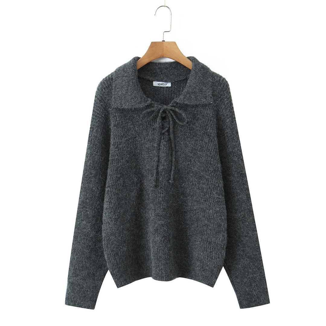 Damen Kuscheliger Strickpullover mit breitem Polokragen und Kordelbindung Shop Nory