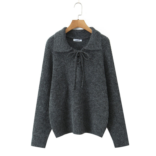 Damen Kuscheliger Strickpullover mit breitem Polokragen und Kordelbindung Shop Nory