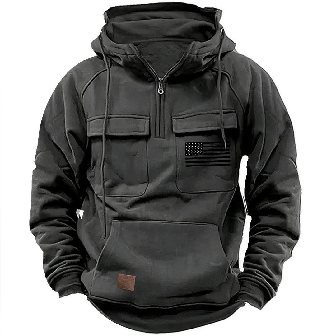 Herren nan urbaner Kapuzenpullover mit taktischen Brusttaschen und halbem Reißverschluss Shop Nory
