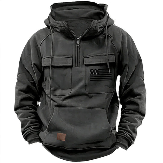Herren nan urbaner Kapuzenpullover mit taktischen Brusttaschen und halbem Reißverschluss Shop Nory