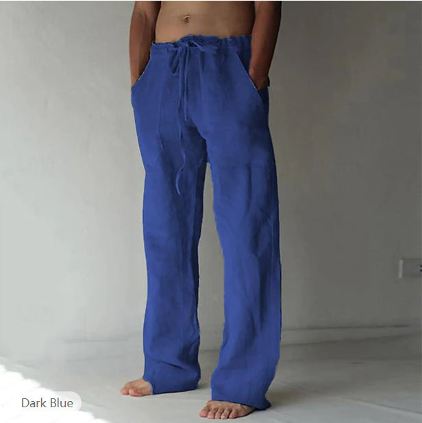 Herren Leinenhose mit weitem Schnitt Kordelzug und Seitentaschen Shop Nory