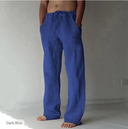 Herren Leinenhose mit weitem Schnitt Kordelzug und Seitentaschen Shop Nory