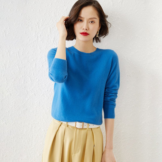 Damen Kurzgeschnittener Feinstrickpullover mit Rundhalsausschnitt und geripptem Bund Shop Nory
