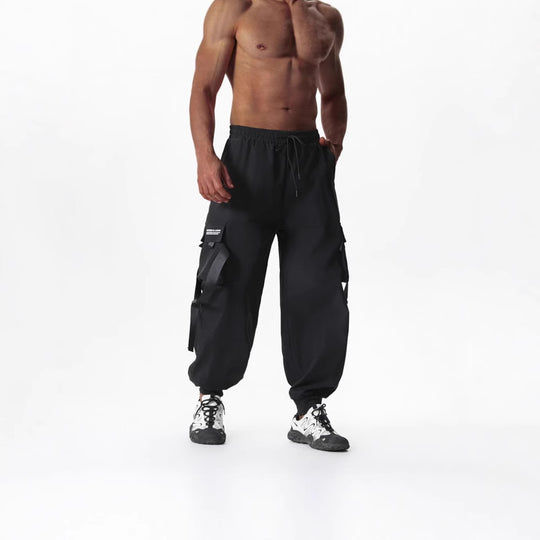 Herren Utility-Cargo-Jogginghose mit Tunnelzug, Beinschnallen & Mehrfachtaschen Shop Nory
