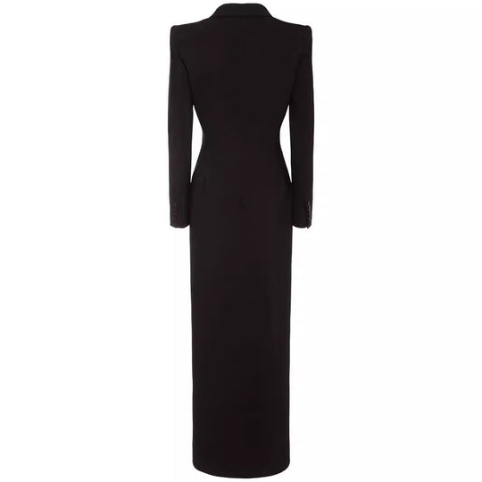 Damen Langes tailliertes Blazerkleid mit tiefem V‑Ausschnitt und strukturierten Schulterpolstern Shop Nory