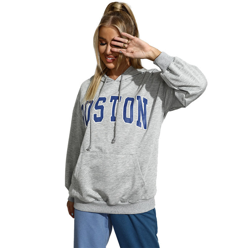 Damen Kapuzenpullover mit Collegestyle-Print, Kängurutasche und lässiger Oversize-Passform Shop Nory