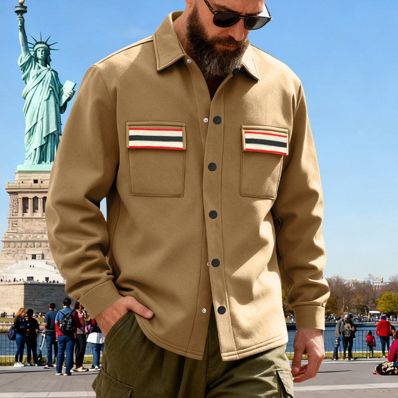 Herren nan Overshirt aus gewalktem Sweat mit aufgesetzten Brusttaschen und Retro-Streifen Shop Nory