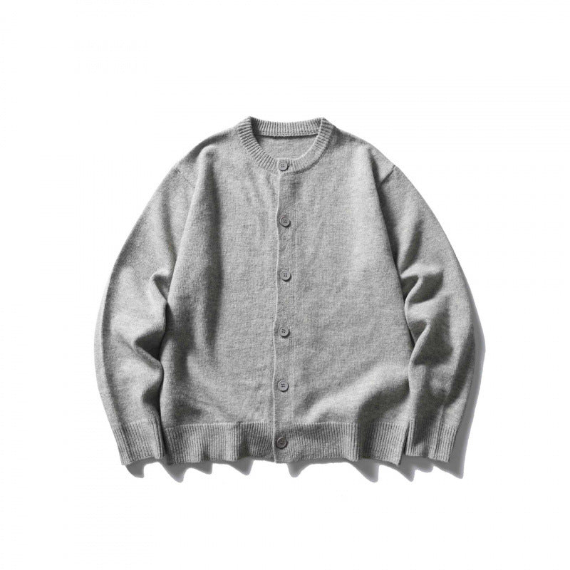 Unisex Kastenförmige Feinstrick-Cardigan mit Rundhals und gerippten Abschlüssen Shop Nory