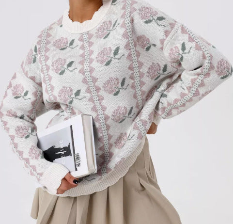 Damen Modischer Pullover mit floralen Mustern