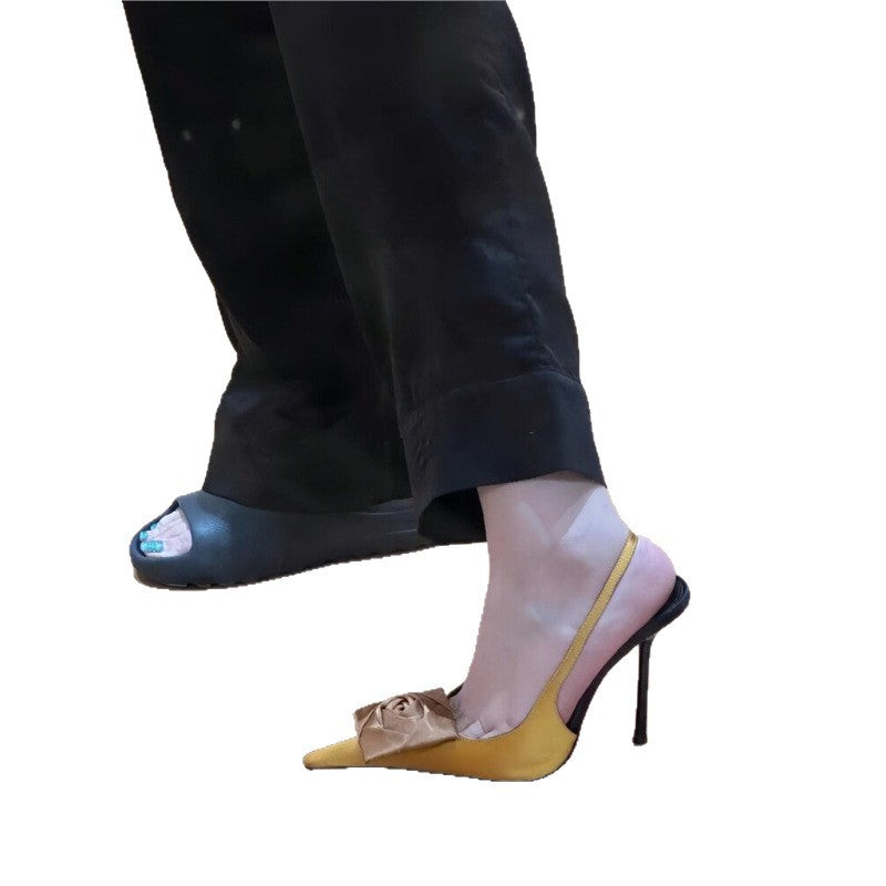 Damen spitze Slingback-Stilettos mit Satin-Rosenapplikation Shop Nory