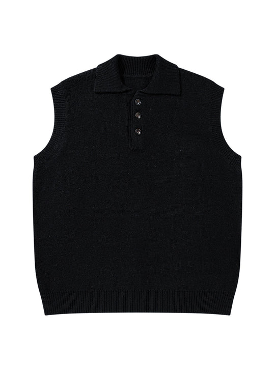 Unisex Ärmellose Strickweste mit Polokragen und Knopfleiste Shop Nory