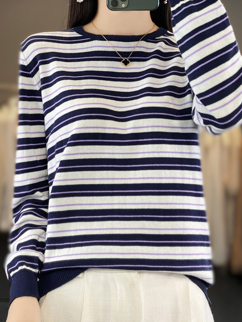 Damen Lässiger Ringel-Feinstrickpullover mit Boxy‑Silhouette und kontrastierenden Rippbündchen Shop Nory