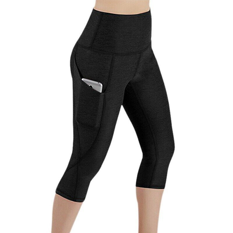 Damen Sportliche Capri-Leggings mit Seitentaschen und hohem Bund
