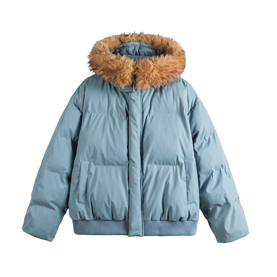 Damen Kurz geschnittene Steppjacke mit Kunstfellkapuze und elastischem Saum Shop Nory