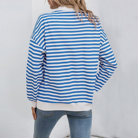 Damen Lässiger Streifenpullover mit Reißverschluss Shop Nory