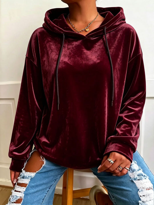 Damen Oversize Samt-Hoodie mit Kordelzug und Drop-Shoulder Shop Nory