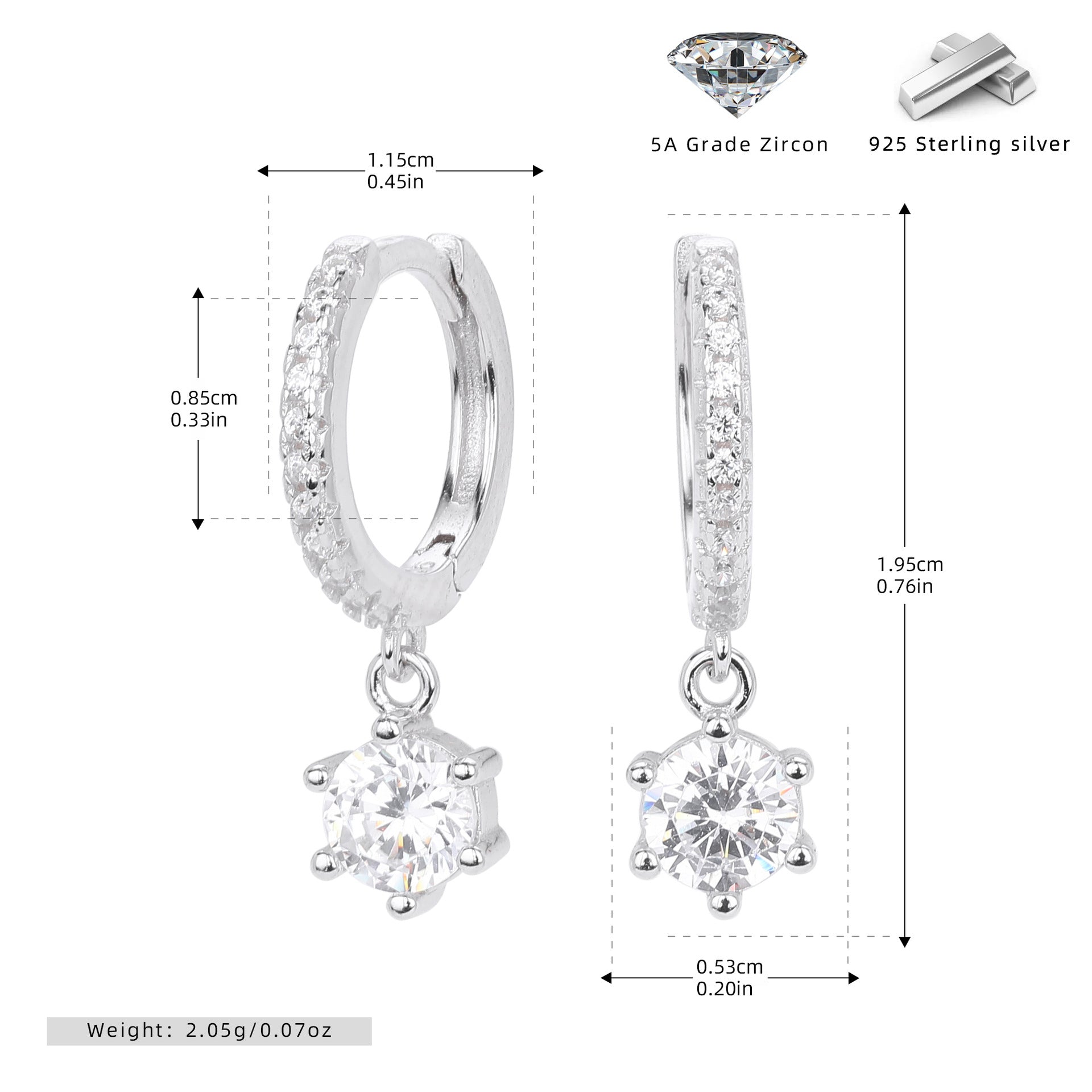Damen Ohrhänger mit funkelndem Zirkon und hochwertigem 925 Sterling Silber Shop Nory