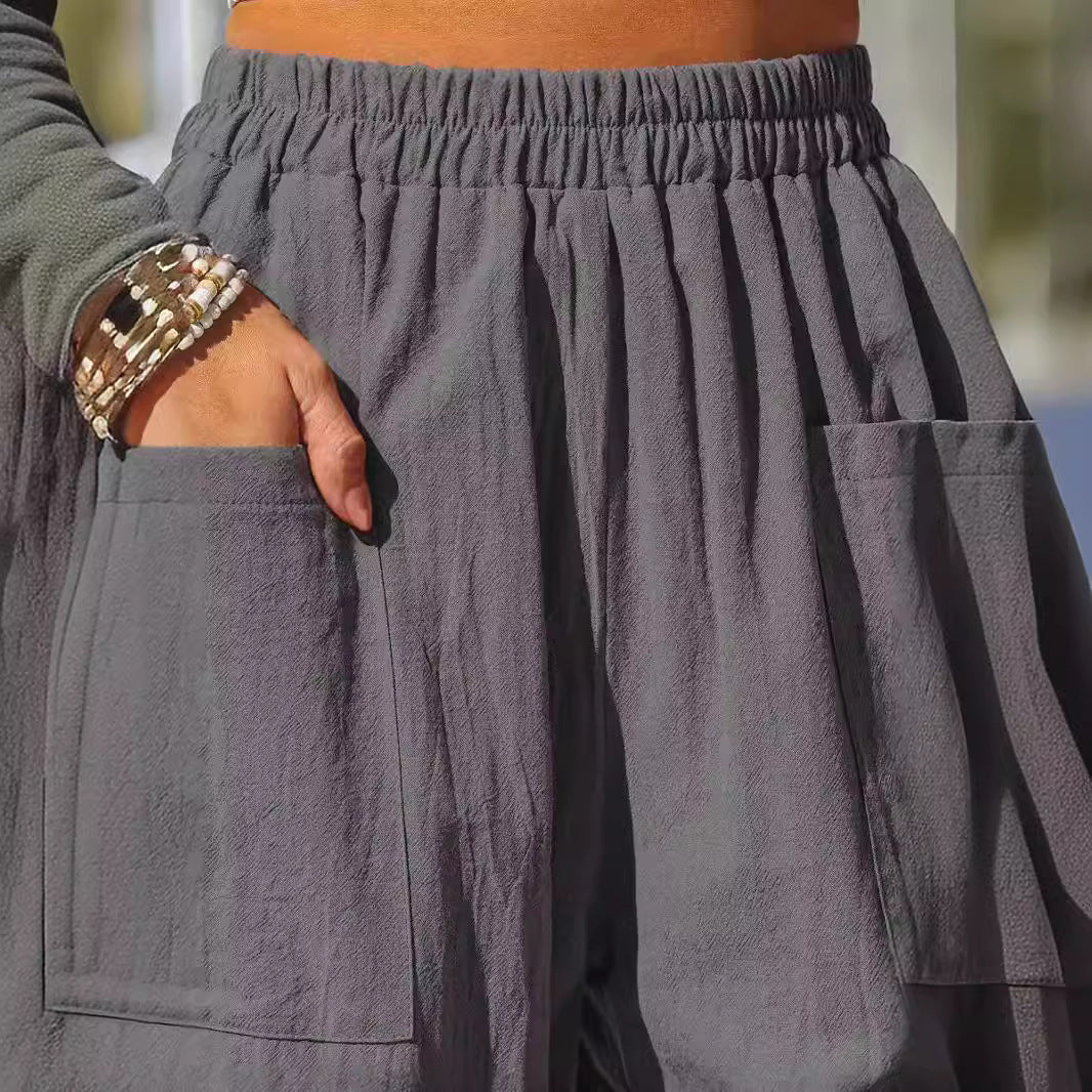 Damen lässige Leinenhose mit praktischen Seitentaschen