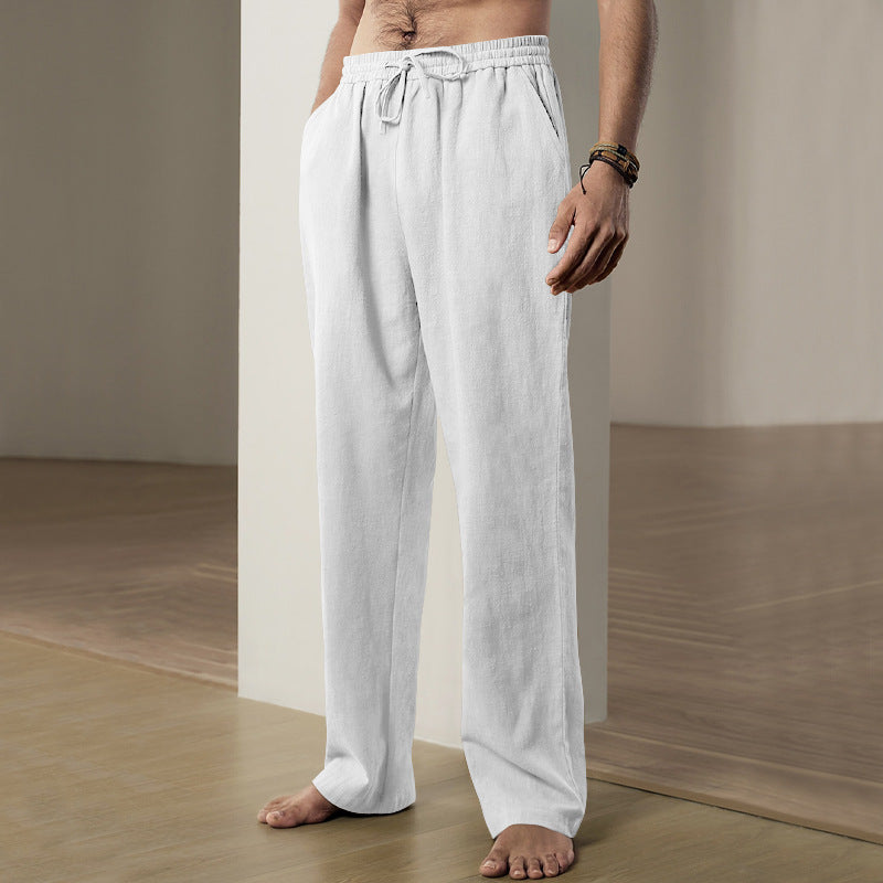 Herren nan leichte Relaxhose aus Leinenmix mit elastischem Tunnelzugbund und geradem Bein Shop Nory
