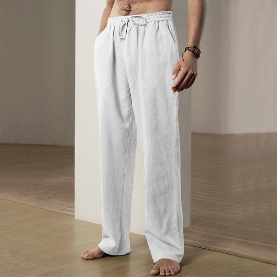 Herren nan leichte Relaxhose aus Leinenmix mit elastischem Tunnelzugbund und geradem Bein Shop Nory