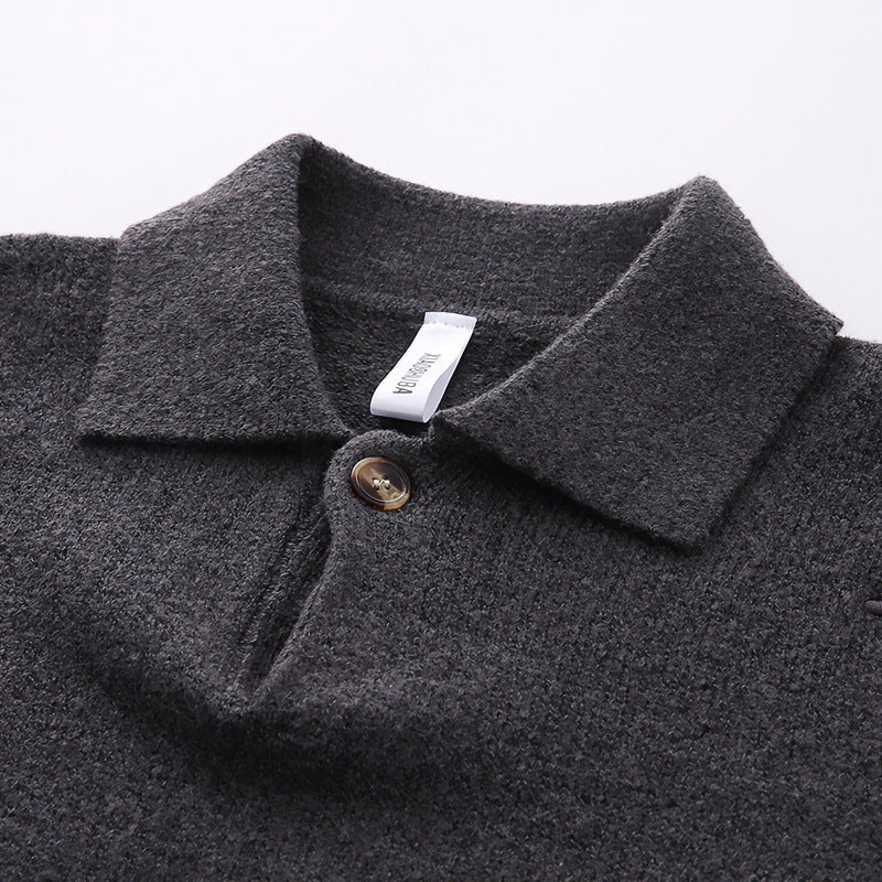 Unisex Lässiger Oversize-Strickpullover mit Polokragen und Halber Knopfleiste Shop Nory