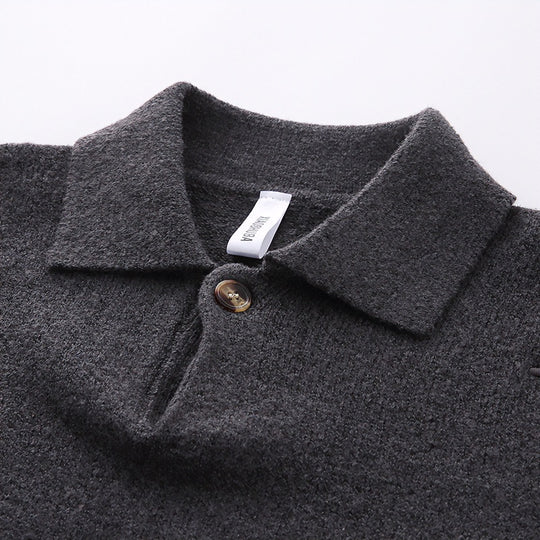 Unisex Lässiger Oversize-Strickpullover mit Polokragen und Halber Knopfleiste Shop Nory