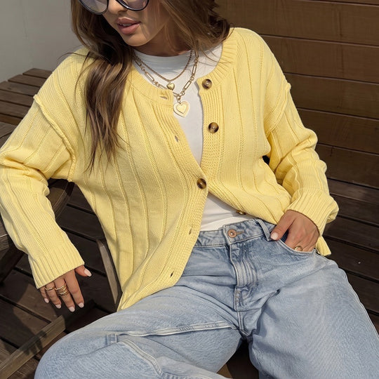 Damen Strickjacke mit Knöpfen und Rippstruktur Shop Nory
