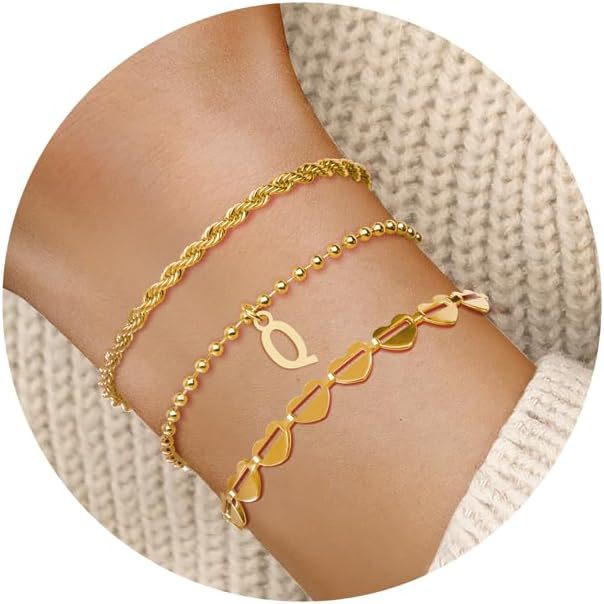 Damen Armband-Set mit filigranen Herz- und Initialanhängern Shop Nory